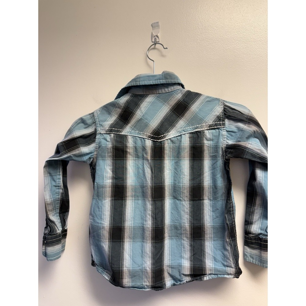 Cowboy Hardware Boys Western Snap Shirt Size XS 5 Blue Black Plaid Cowboy - Picture 6 of 9
